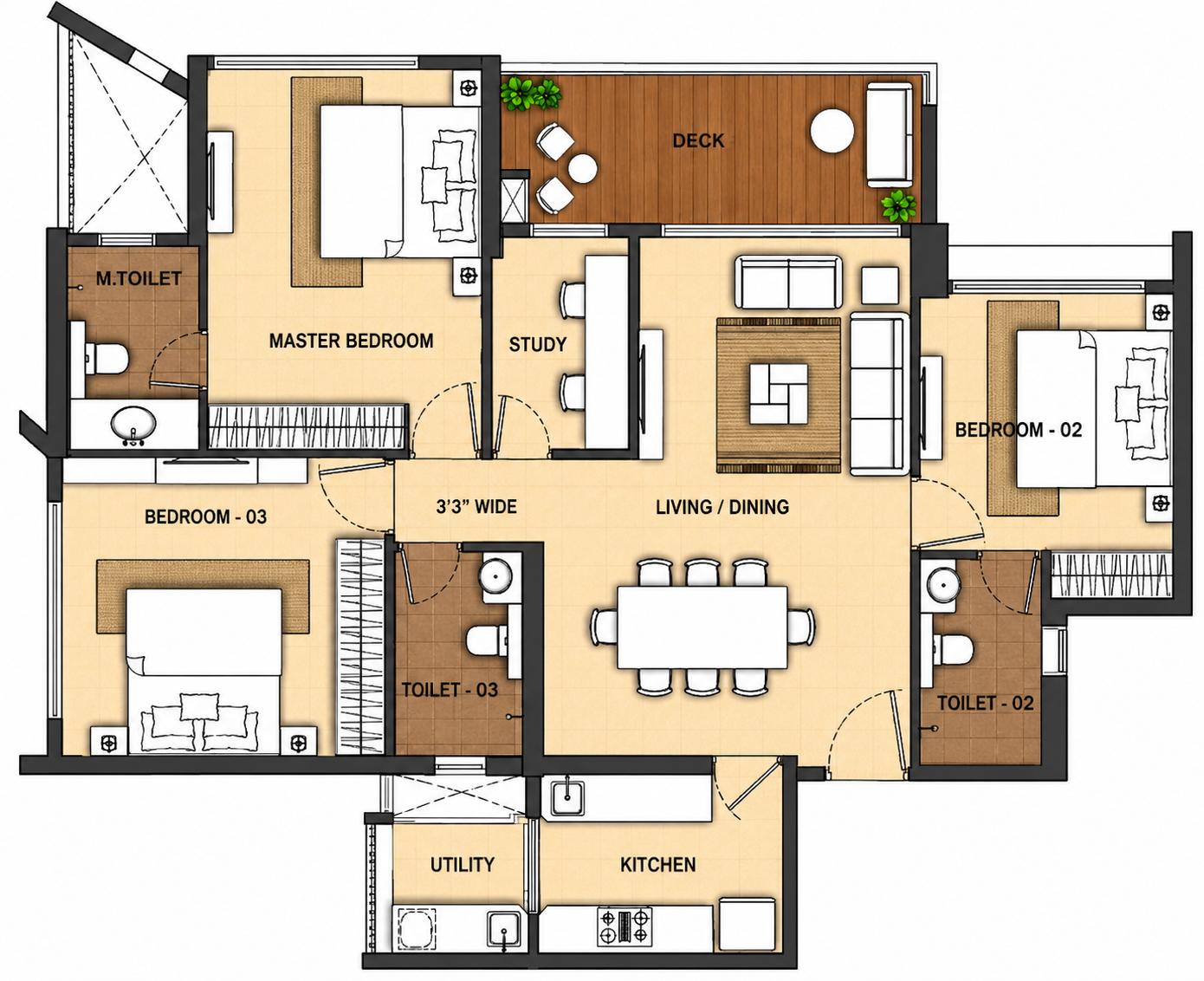 3BHK Elite floor plan