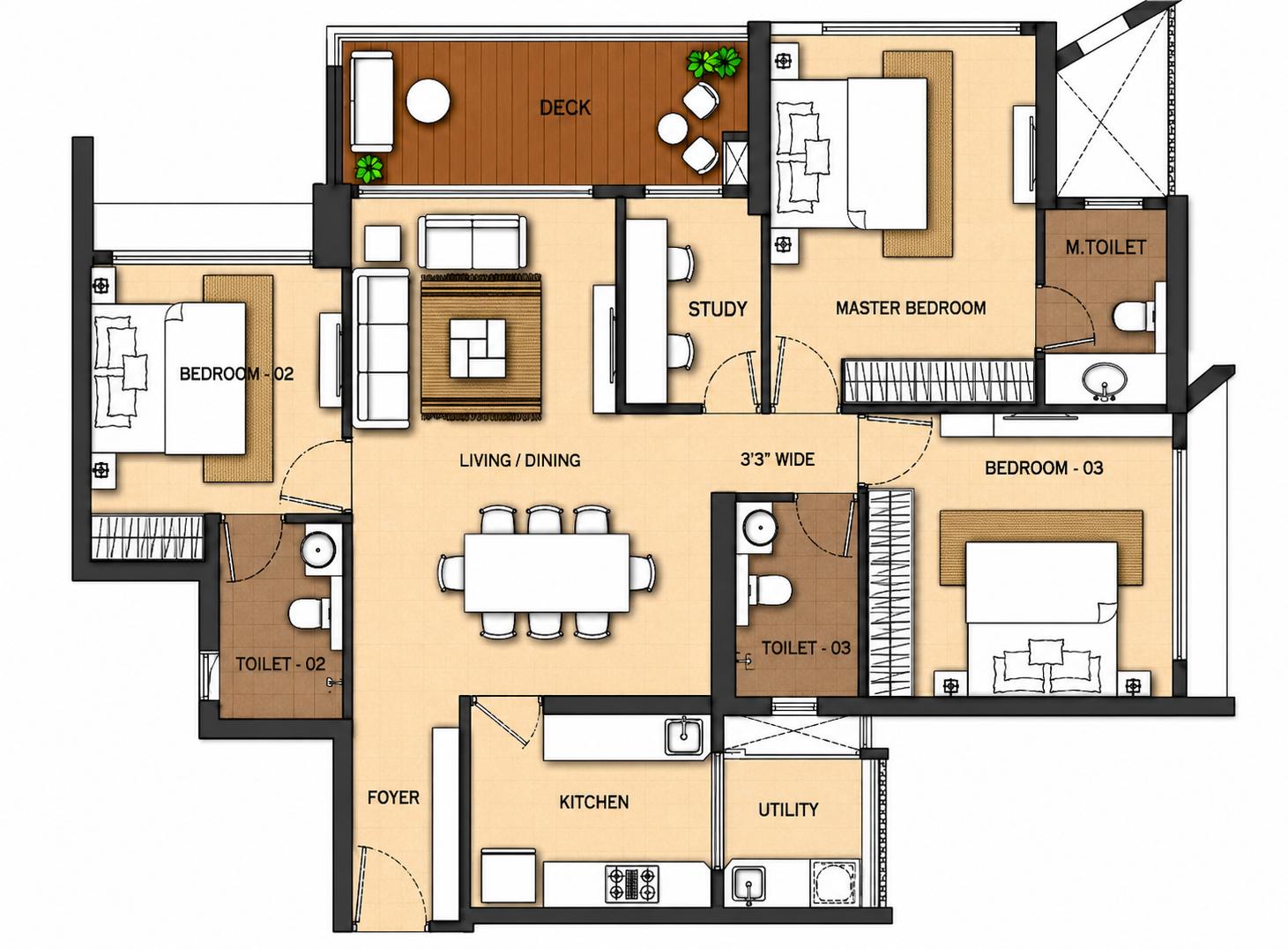 3BHK Luxury floor plan
