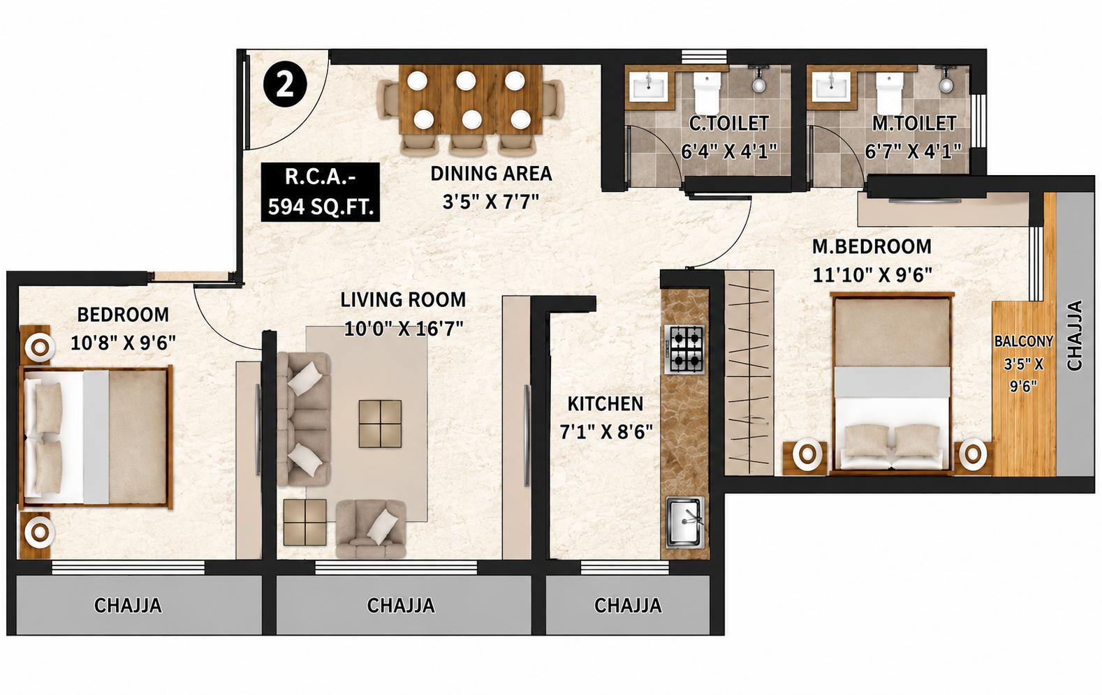 2BHK Elite floor plan