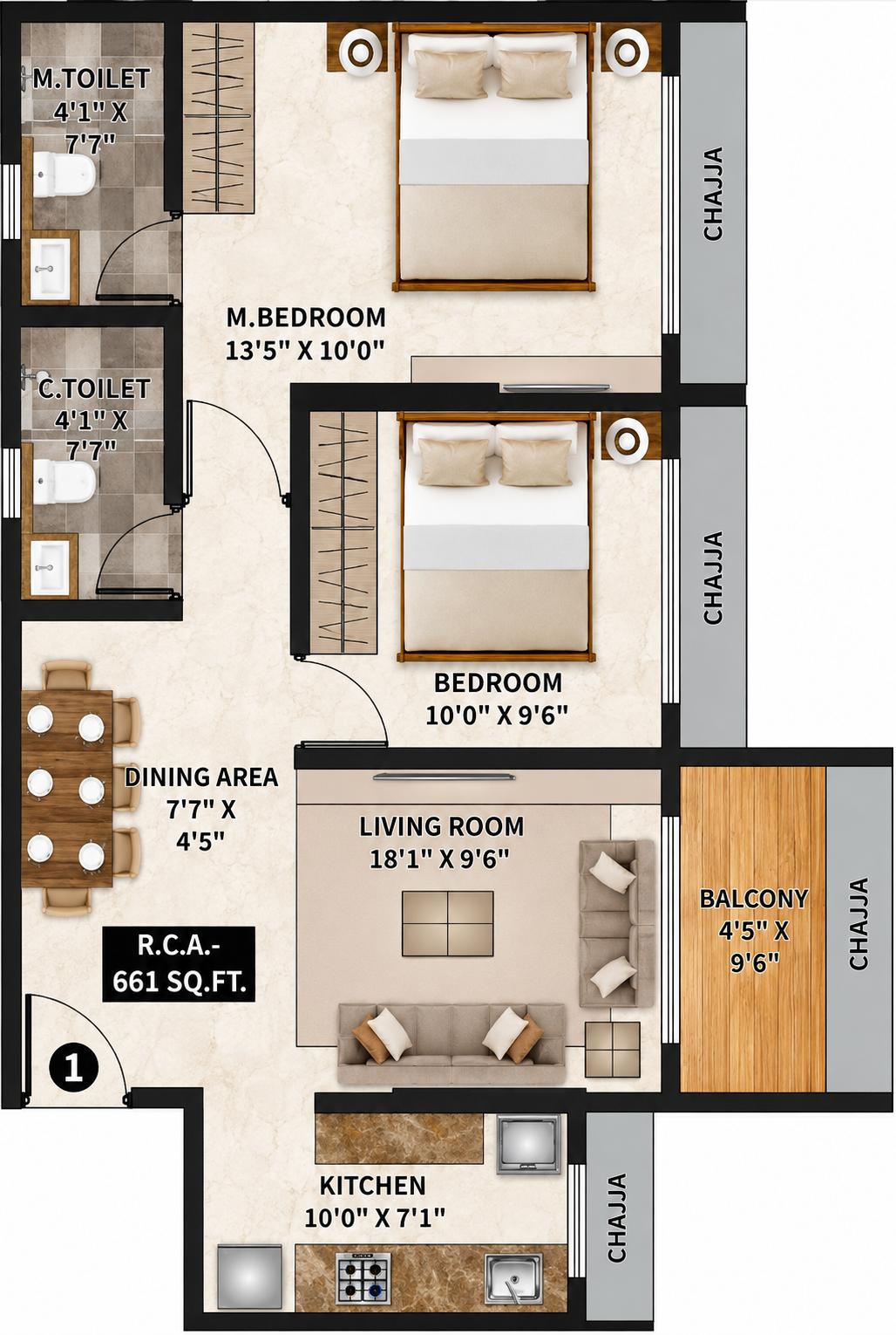 2BHK Luxury floor plan