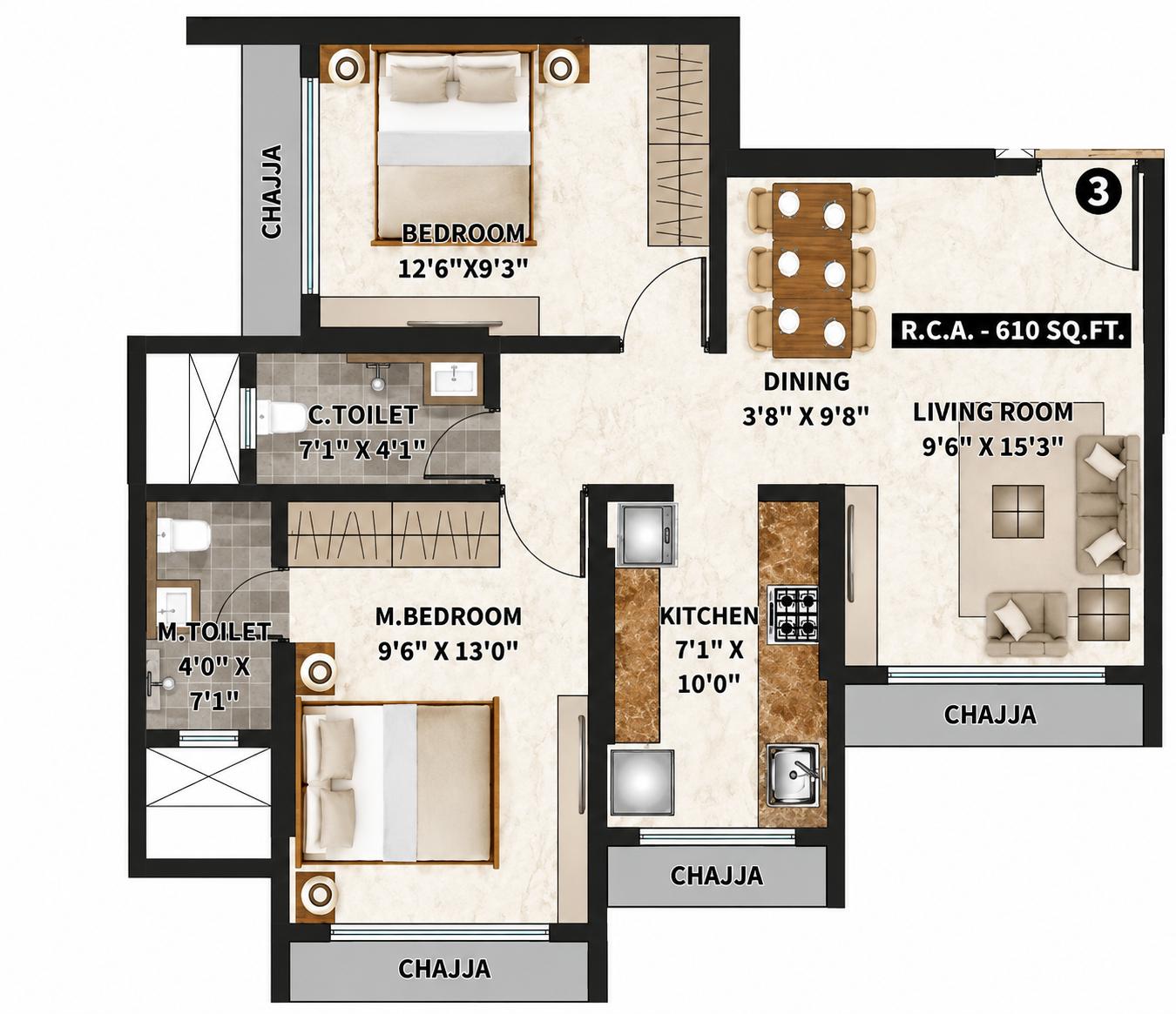 2BHK Signature floor plan