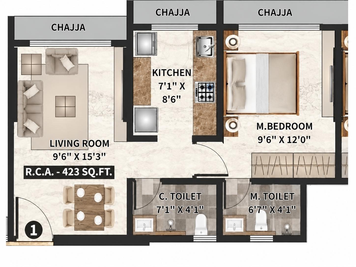 1BHK floor plan