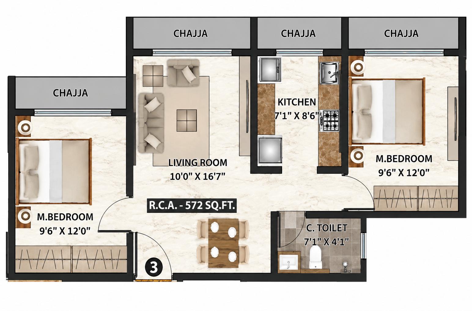 2BHK Premium floor plan