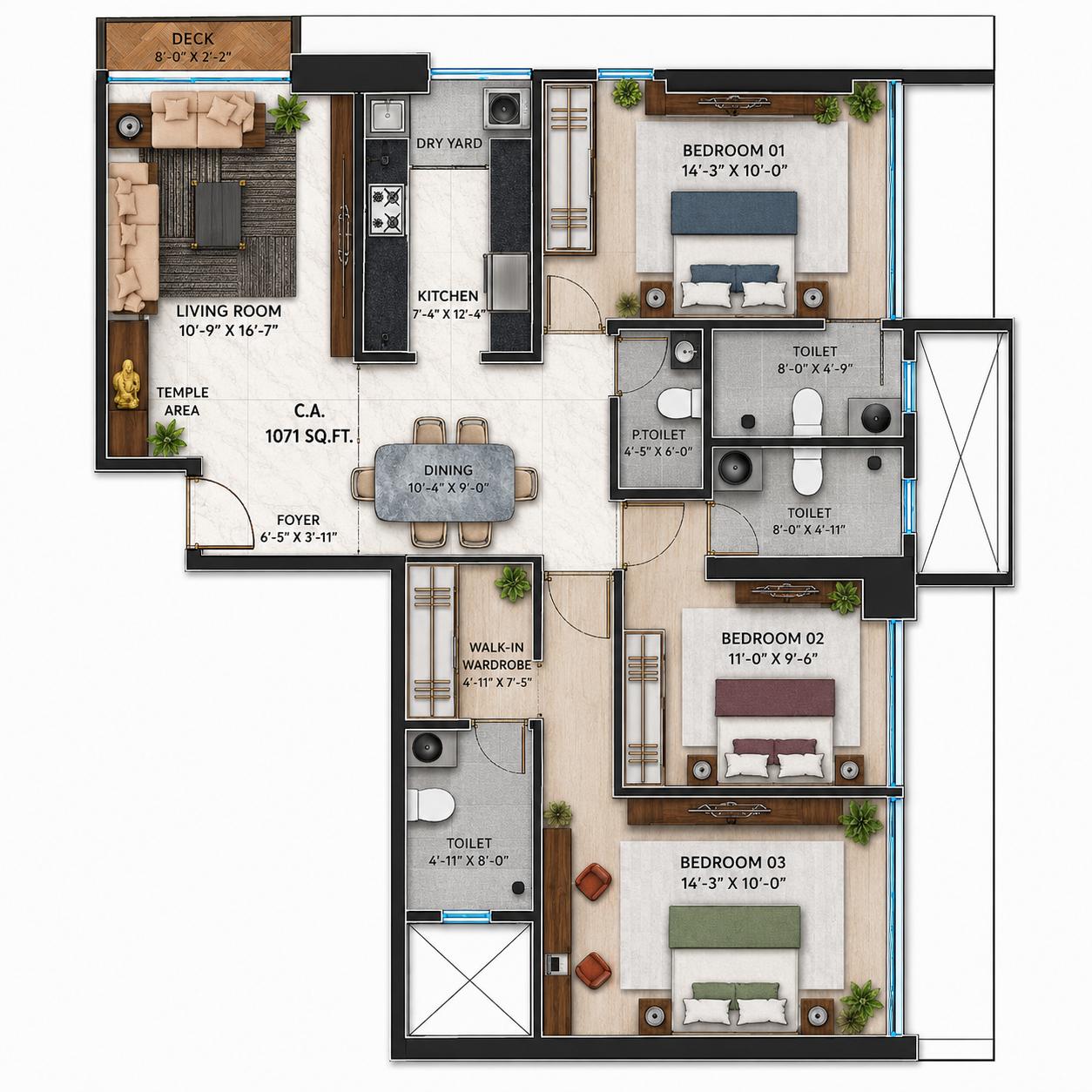 3 BHK Type1 floor plan