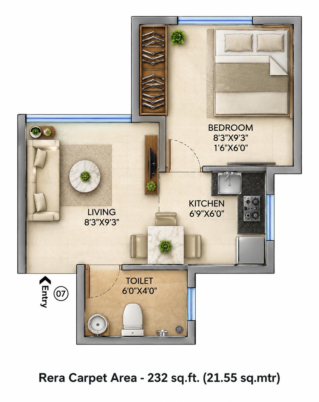 1BHK Premium floor plan