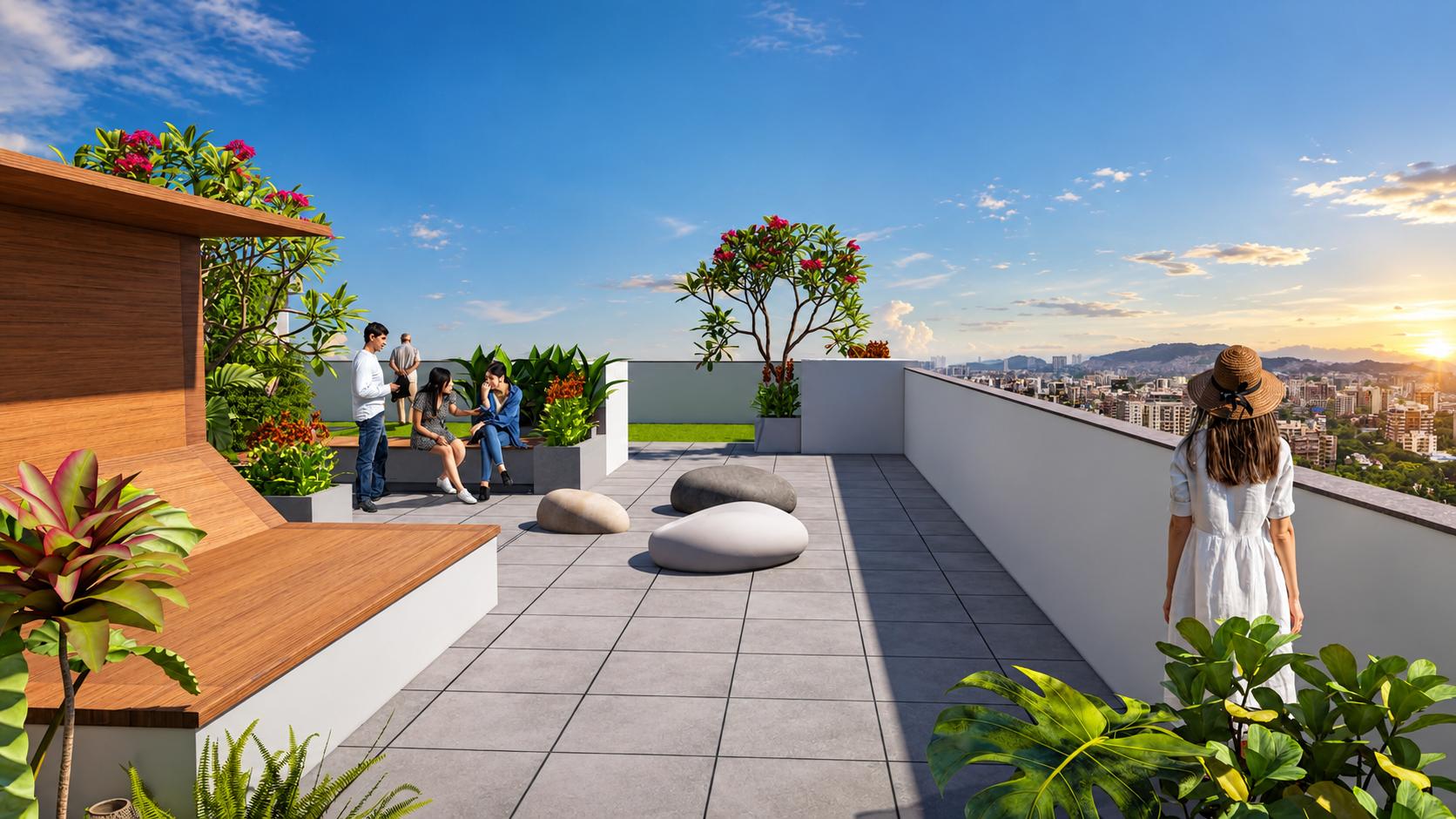 Rooftop terrace at Promesa Midtown, Chembur