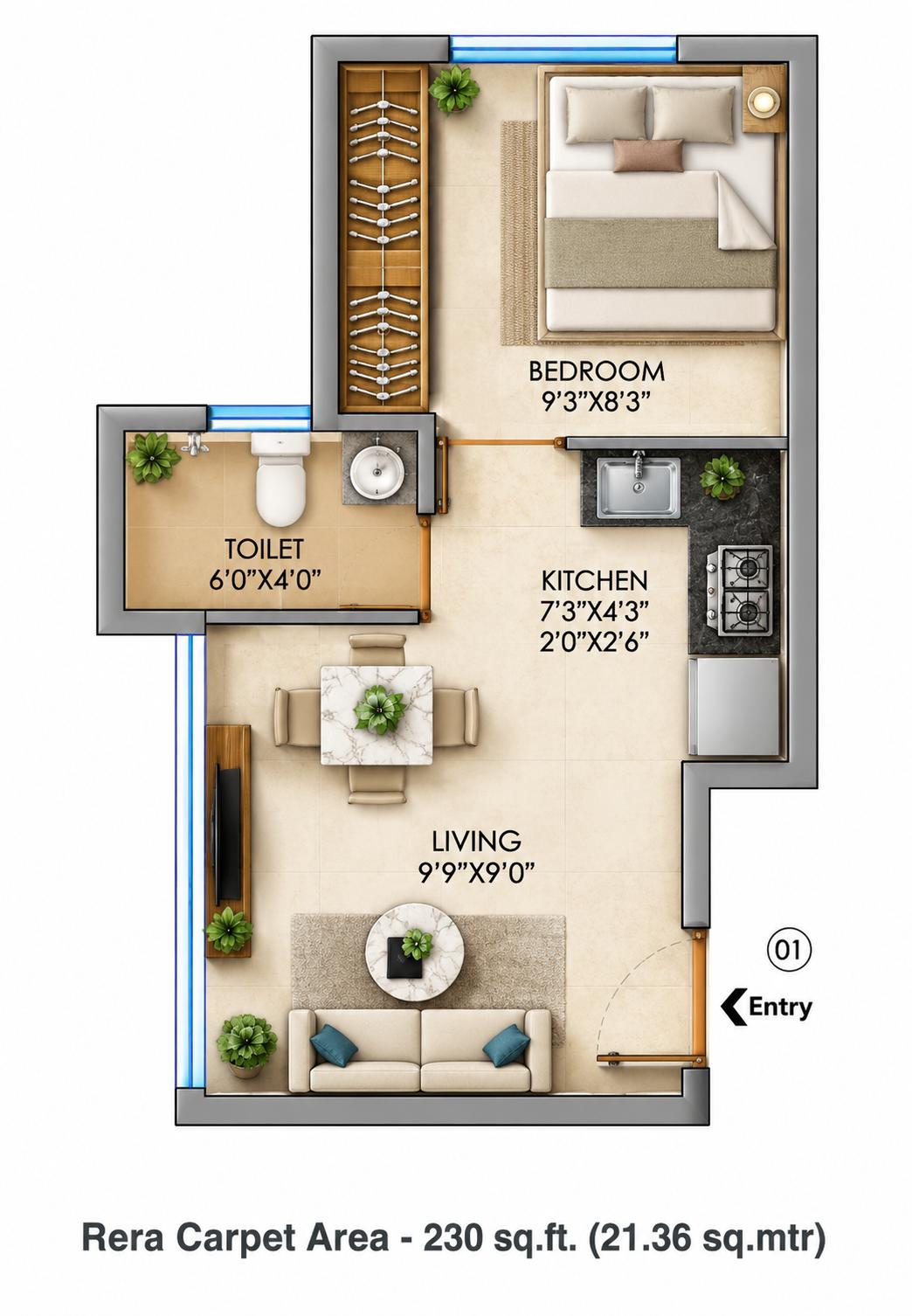 1BHK floor plan
