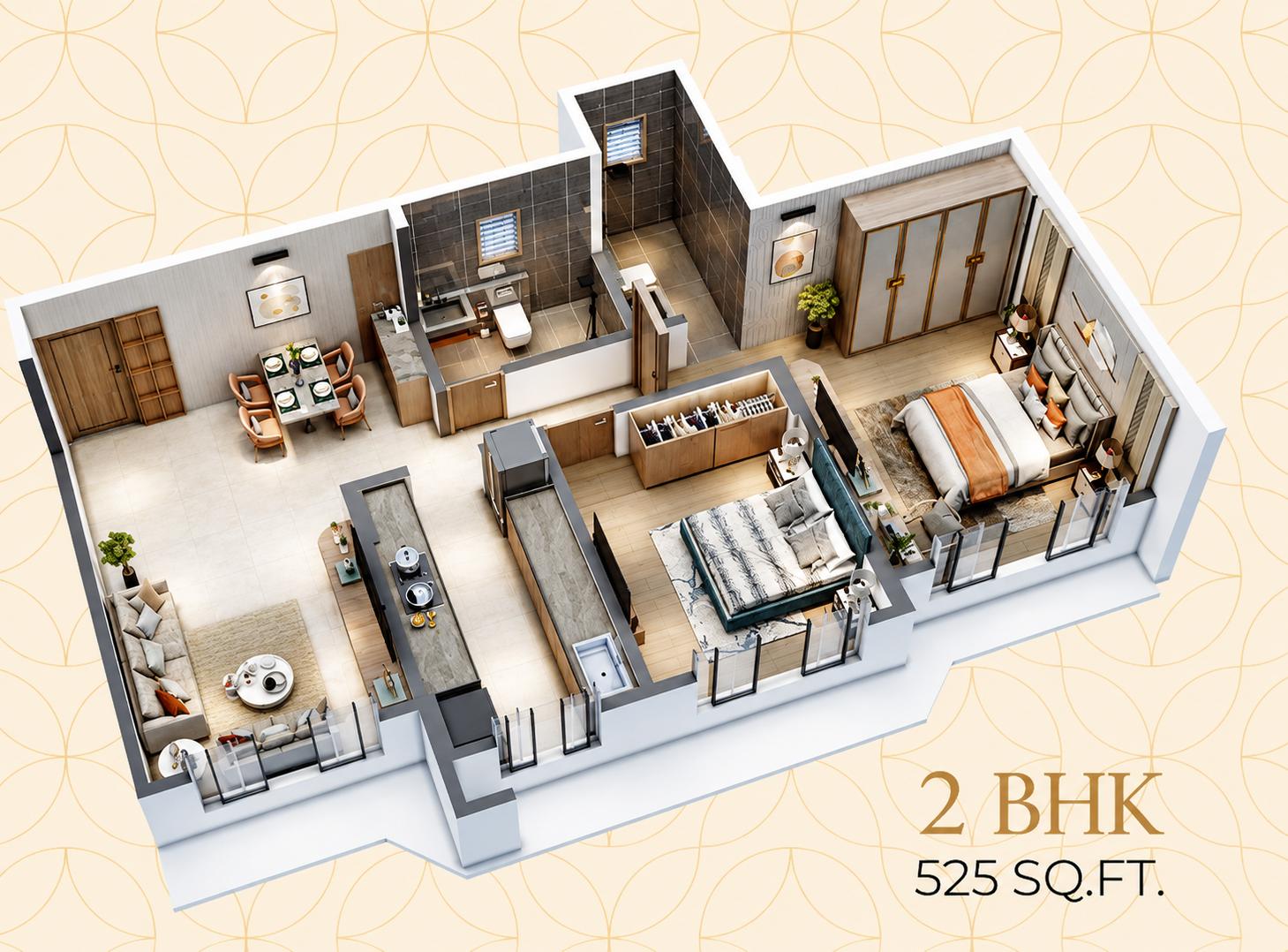 2BHK floor plan