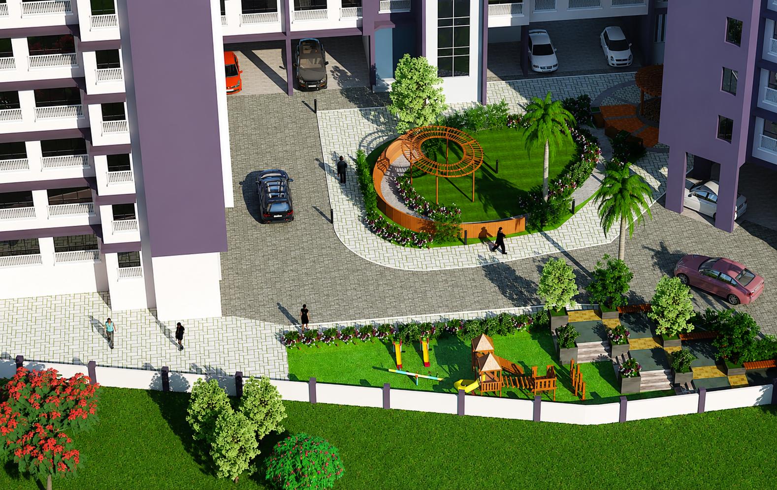 Landscaped gardens at JEM Mininagar, Dahisar East