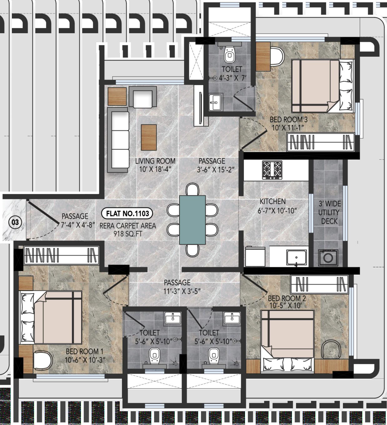 3BHK Premium floor plan