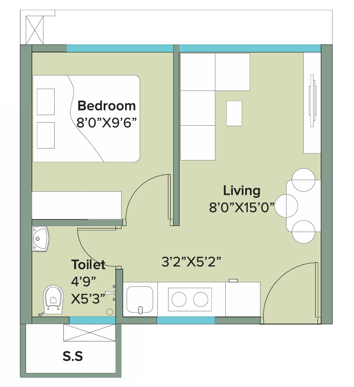1 BHK T1 - Wing B floor plan