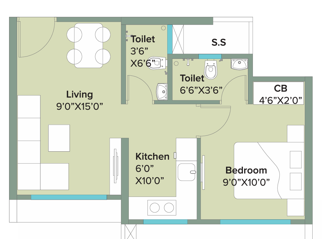 1 BHK T4 - Wing B floor plan