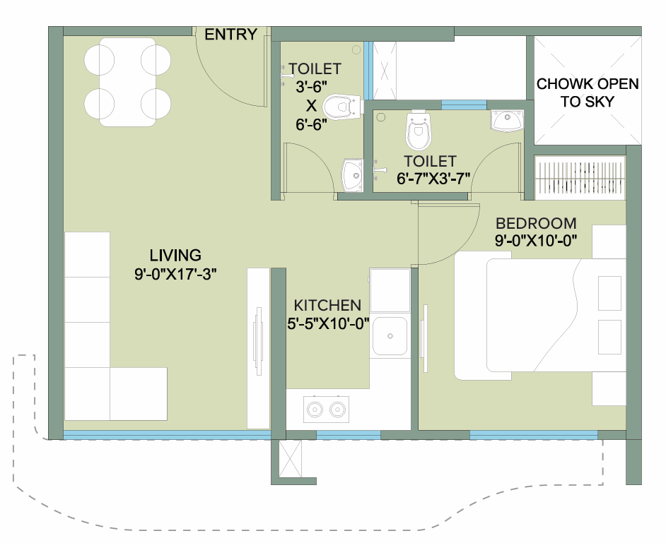 1 BHK T3 - Wing C floor plan