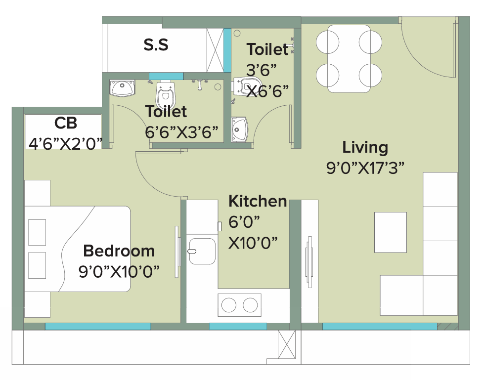 1 BHK T5 - Wing B floor plan