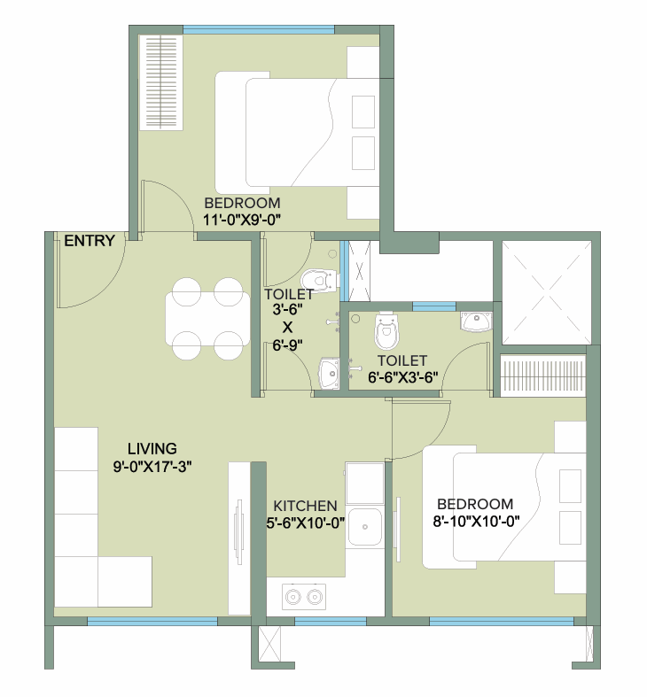 2 BHK - Wing C floor plan