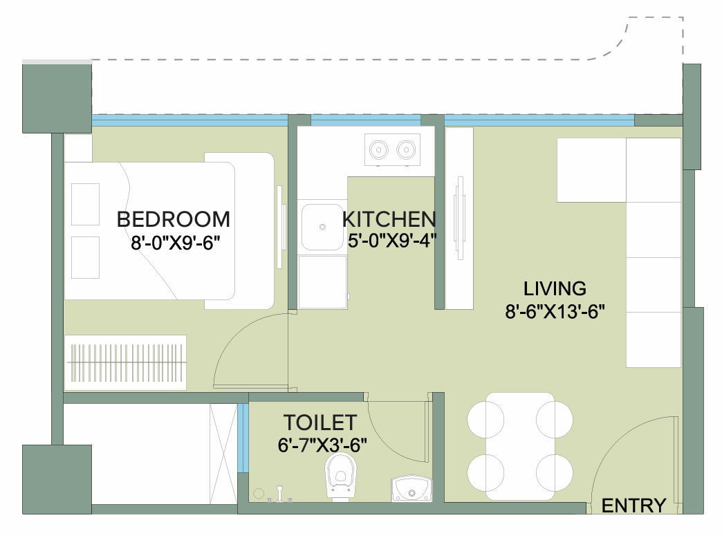 1 BHK T1 - Wing C floor plan