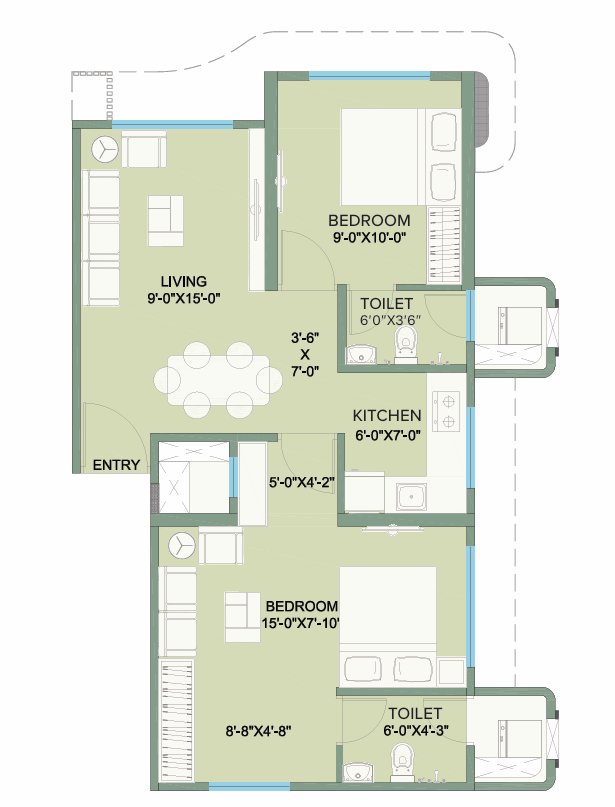 2 BHK Jodi - Wing C floor plan