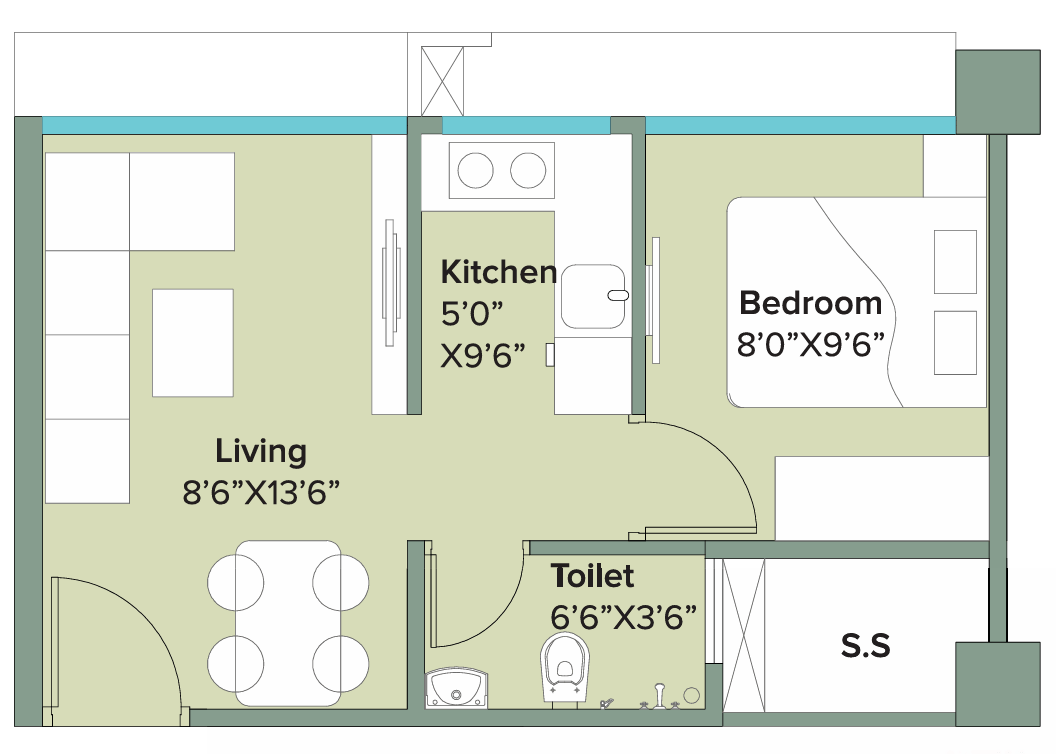 1 BHK T2 - Wing B floor plan