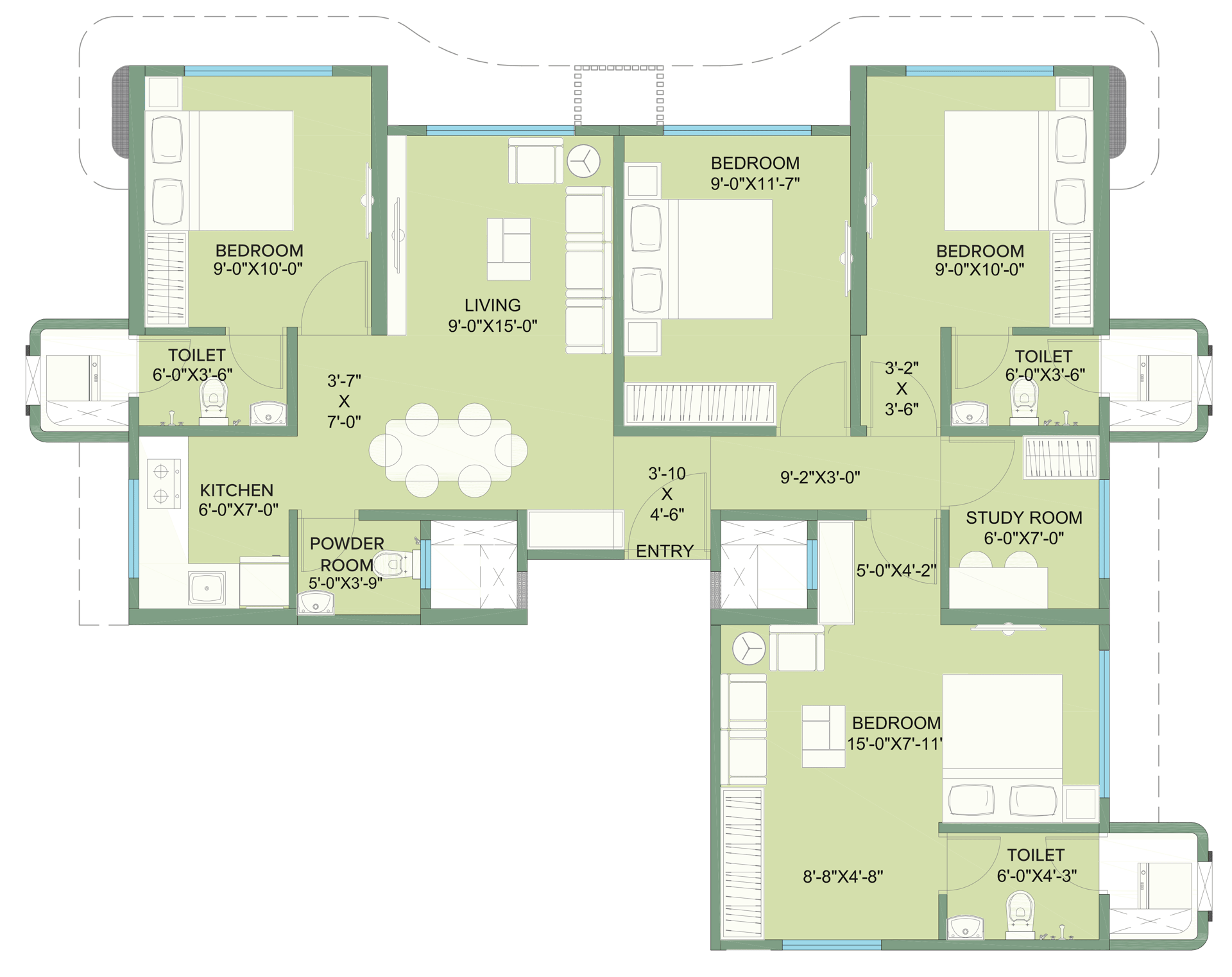 4.5 BHK Jodi - Wing C floor plan