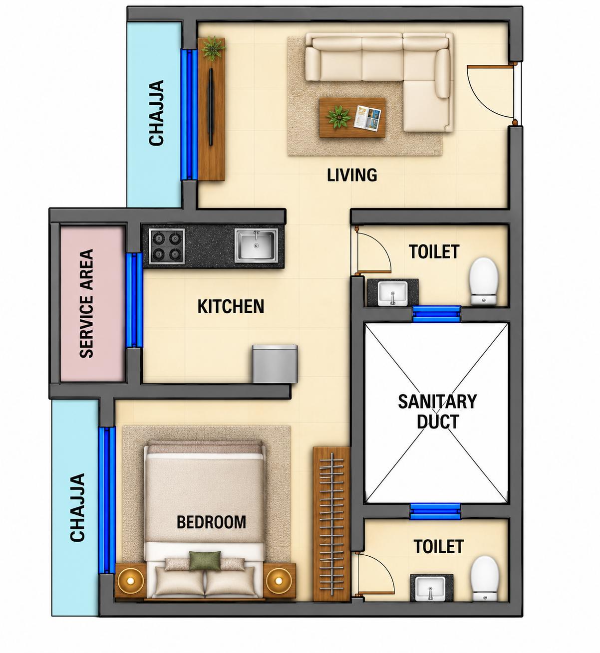 1BHK Elite floor plan