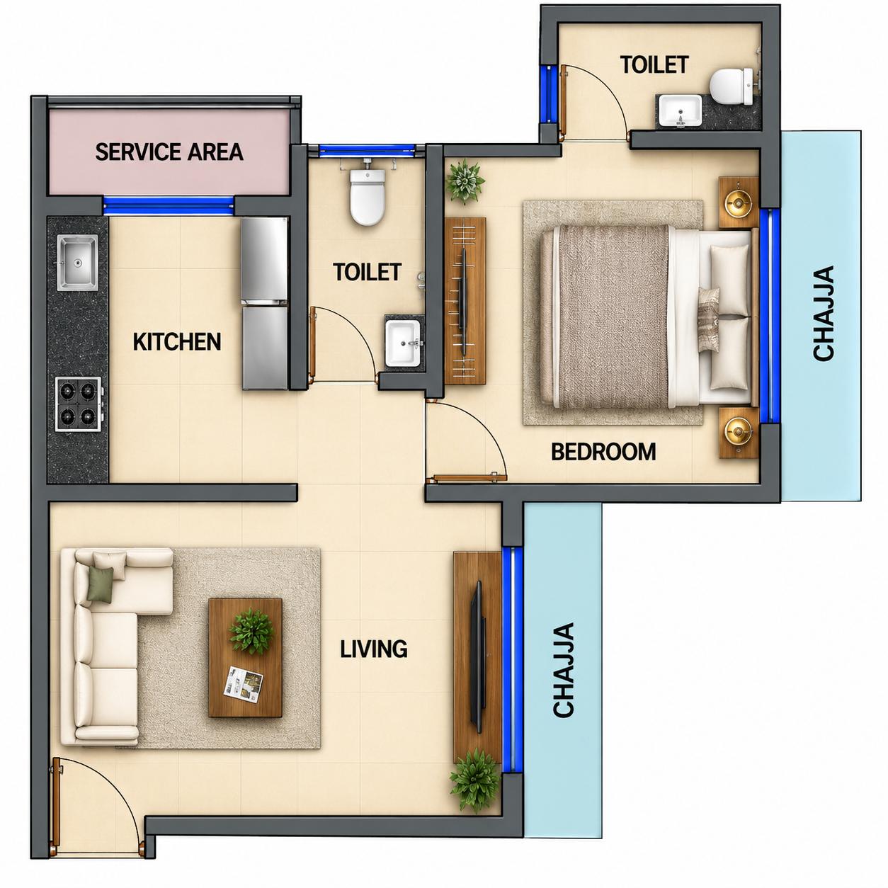 1BHK floor plan