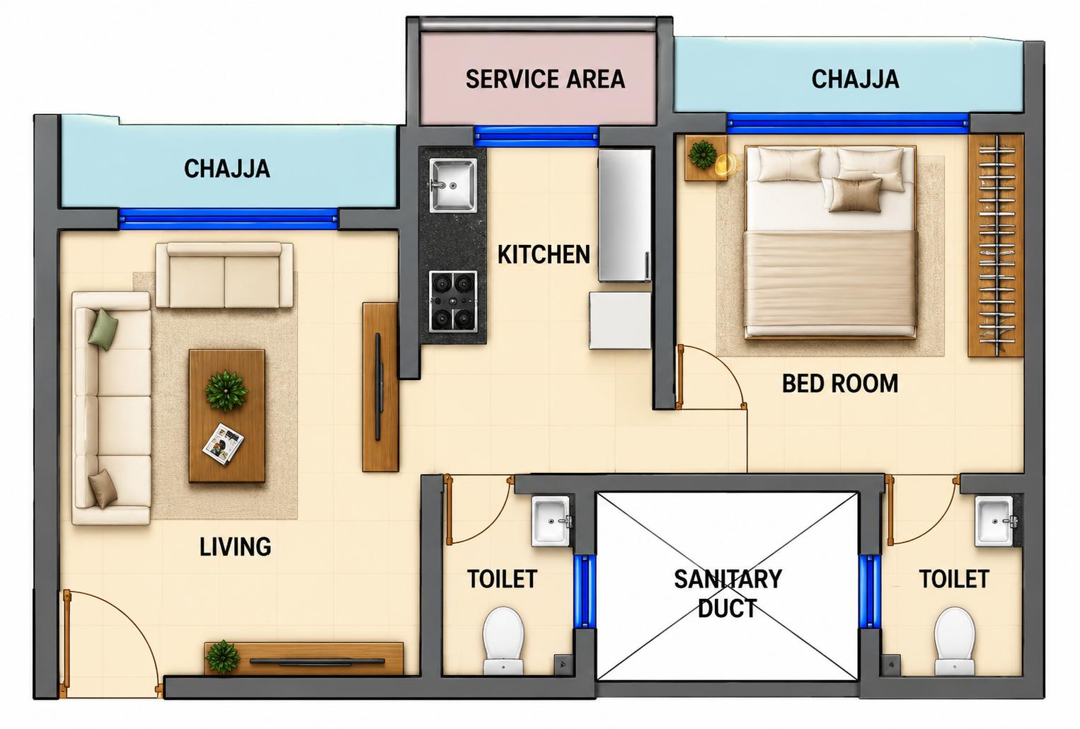 1BHK Luxury floor plan