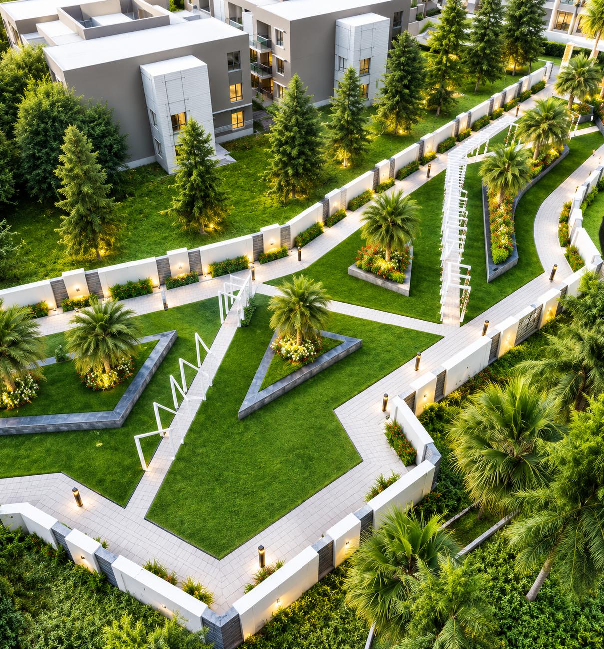 Landscaped gardens at Vihang Luxuria, Mira Road East