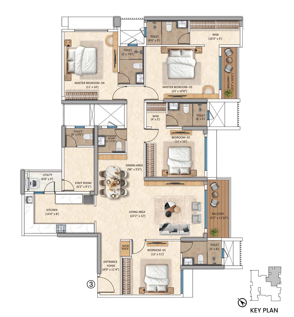Tower-6 Unit 3 - 4 BHK floor plan