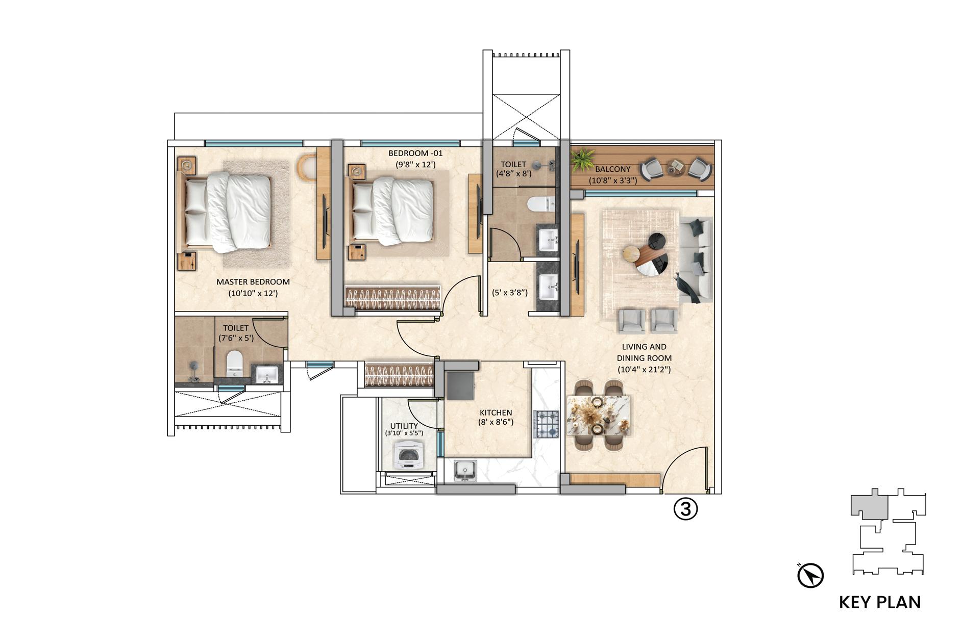 Tower-2 Unit 3/4 - 2 BHK floor plan