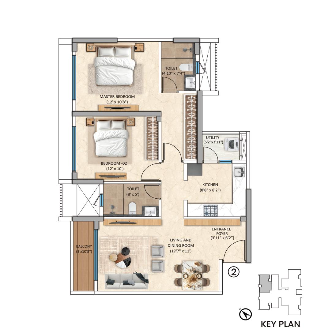 Tower-5 Unit 2 - 2 BHK floor plan