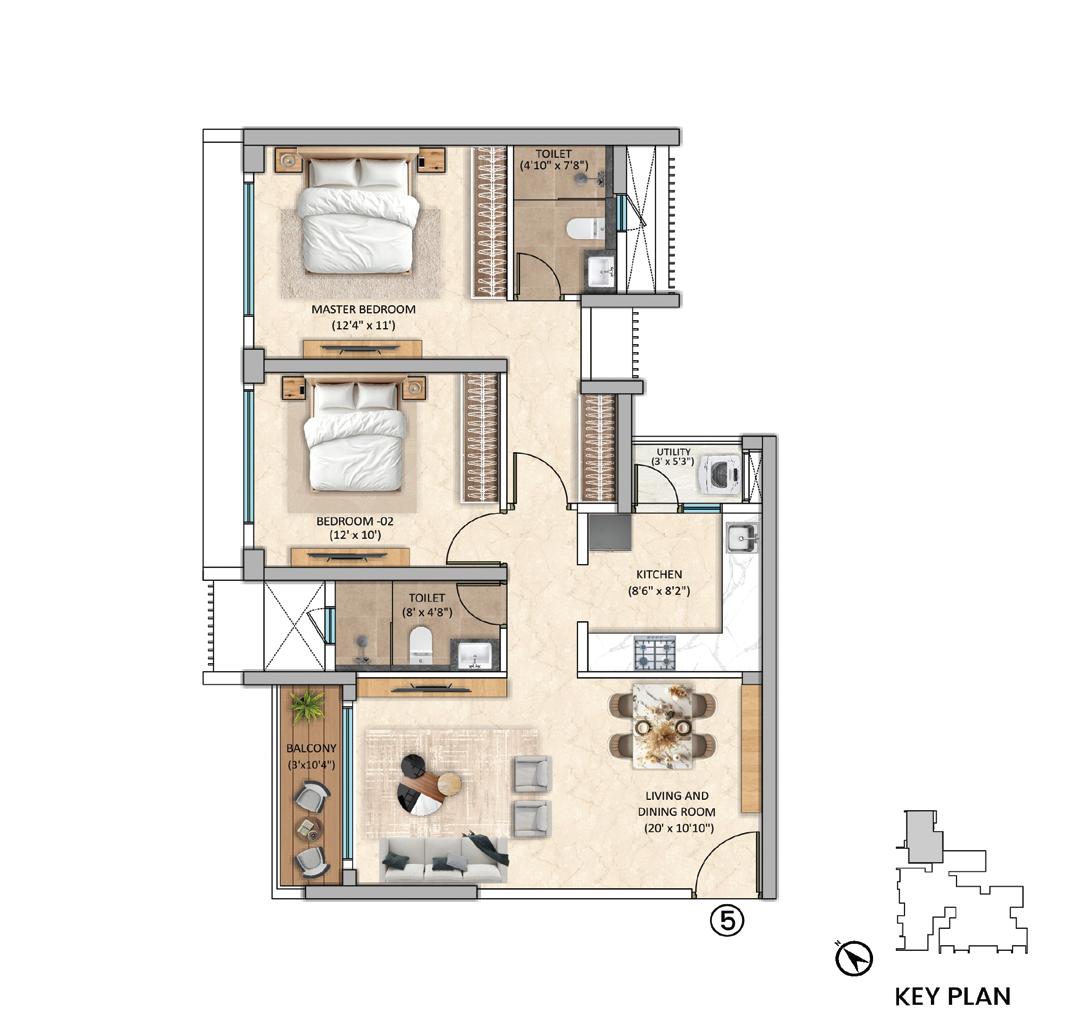Tower-4 Unit 5 - 2 BHK floor plan