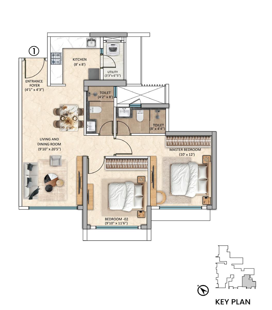 Tower-4 Unit 1/2 - 2 BHK floor plan