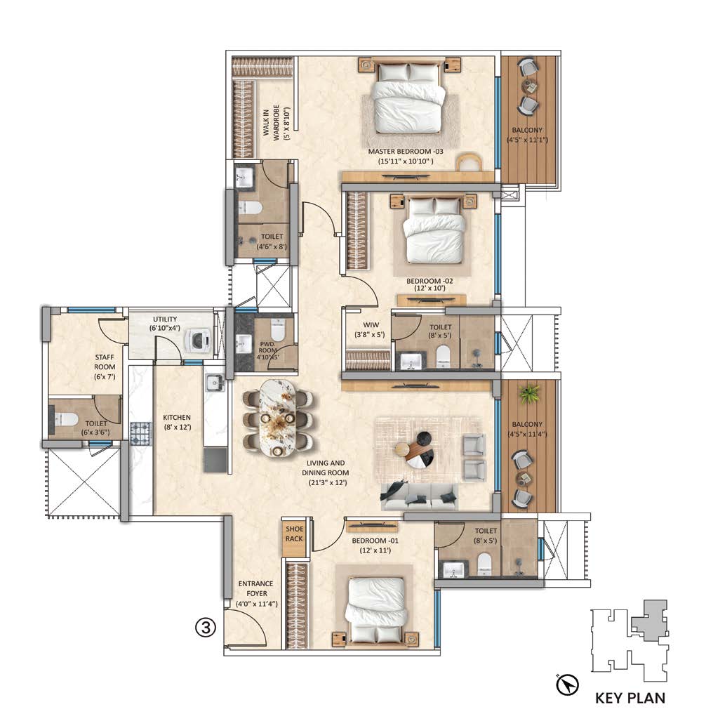 Tower-5 Unit 3 - 3 BHK floor plan
