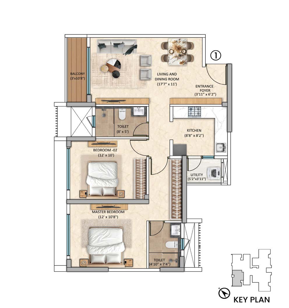 Tower-5 Unit 1 - 2 BHK floor plan