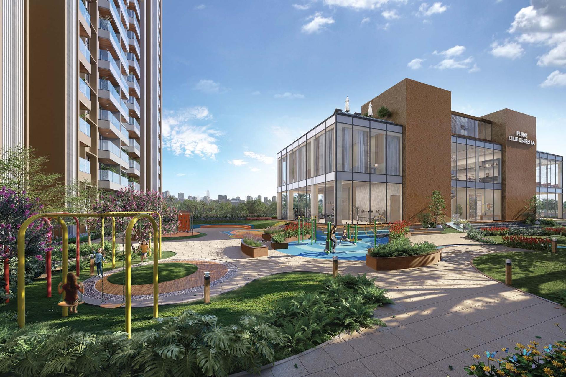 Landscaped gardens at Purva Estrella, Lokhandwala