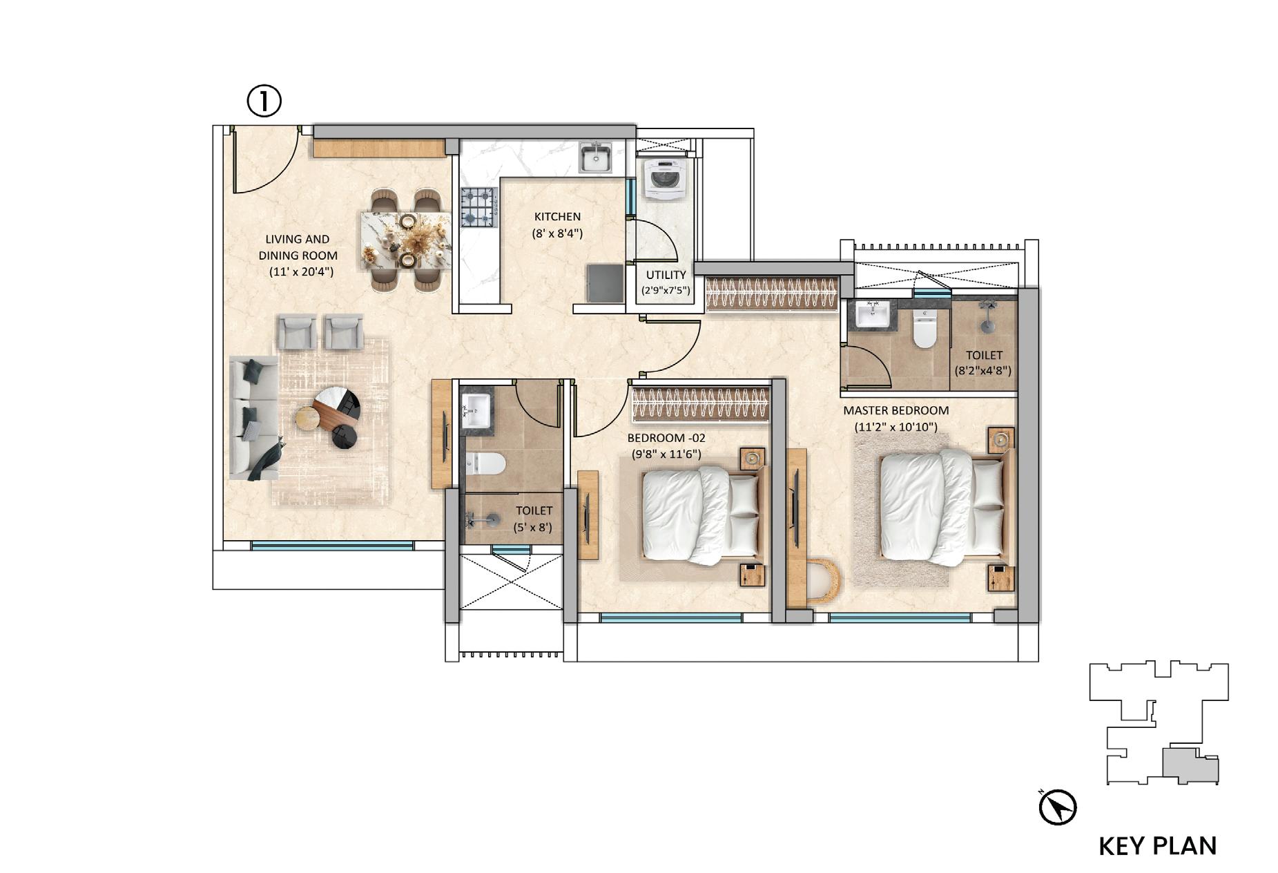 Tower-3 Unit 1/2 - 2 BHK floor plan