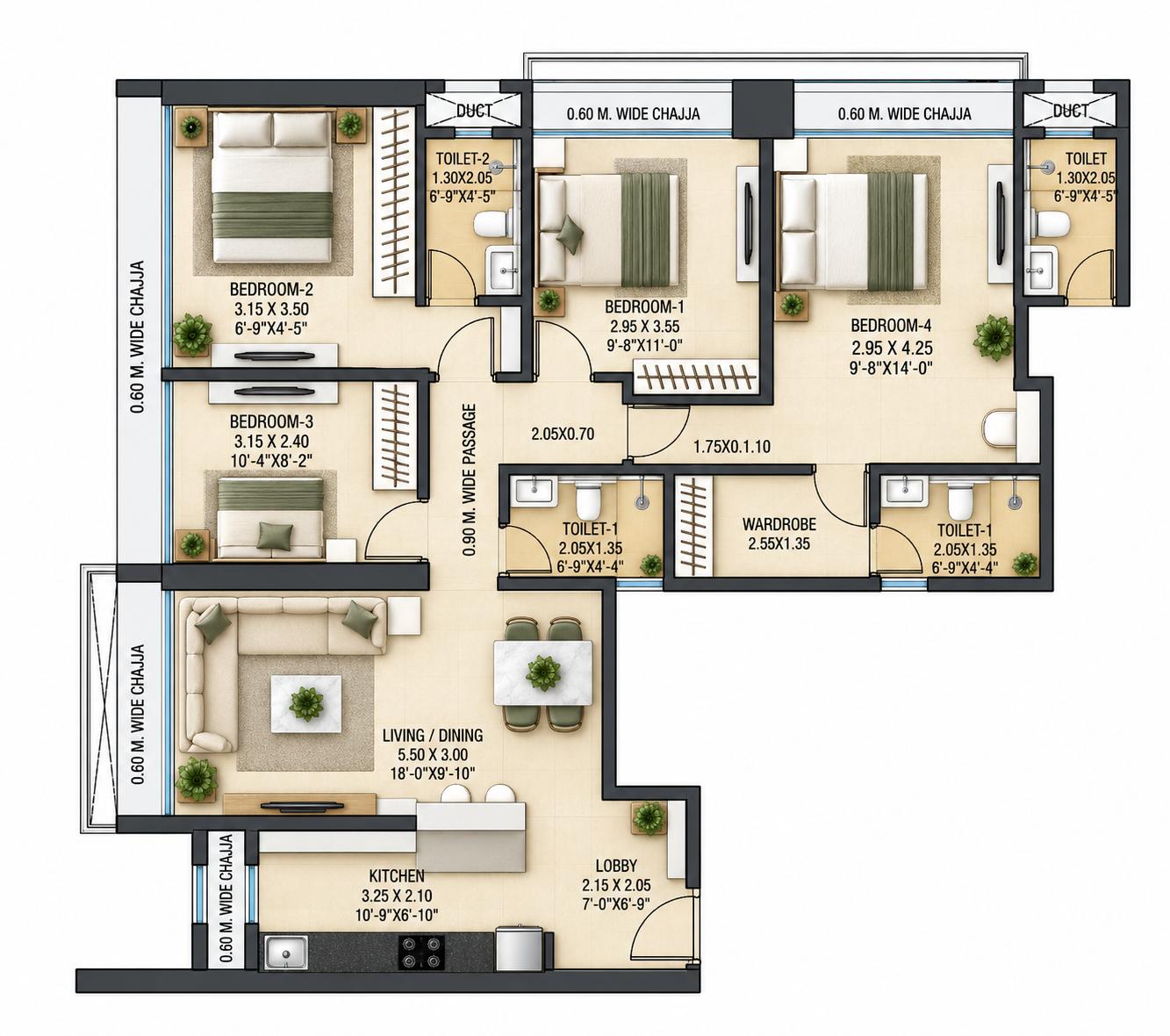 4BHK floor plan