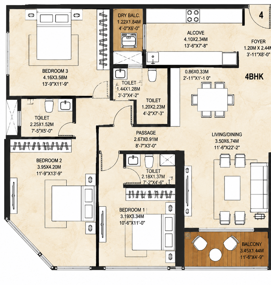 3BHK Majestic floor plan