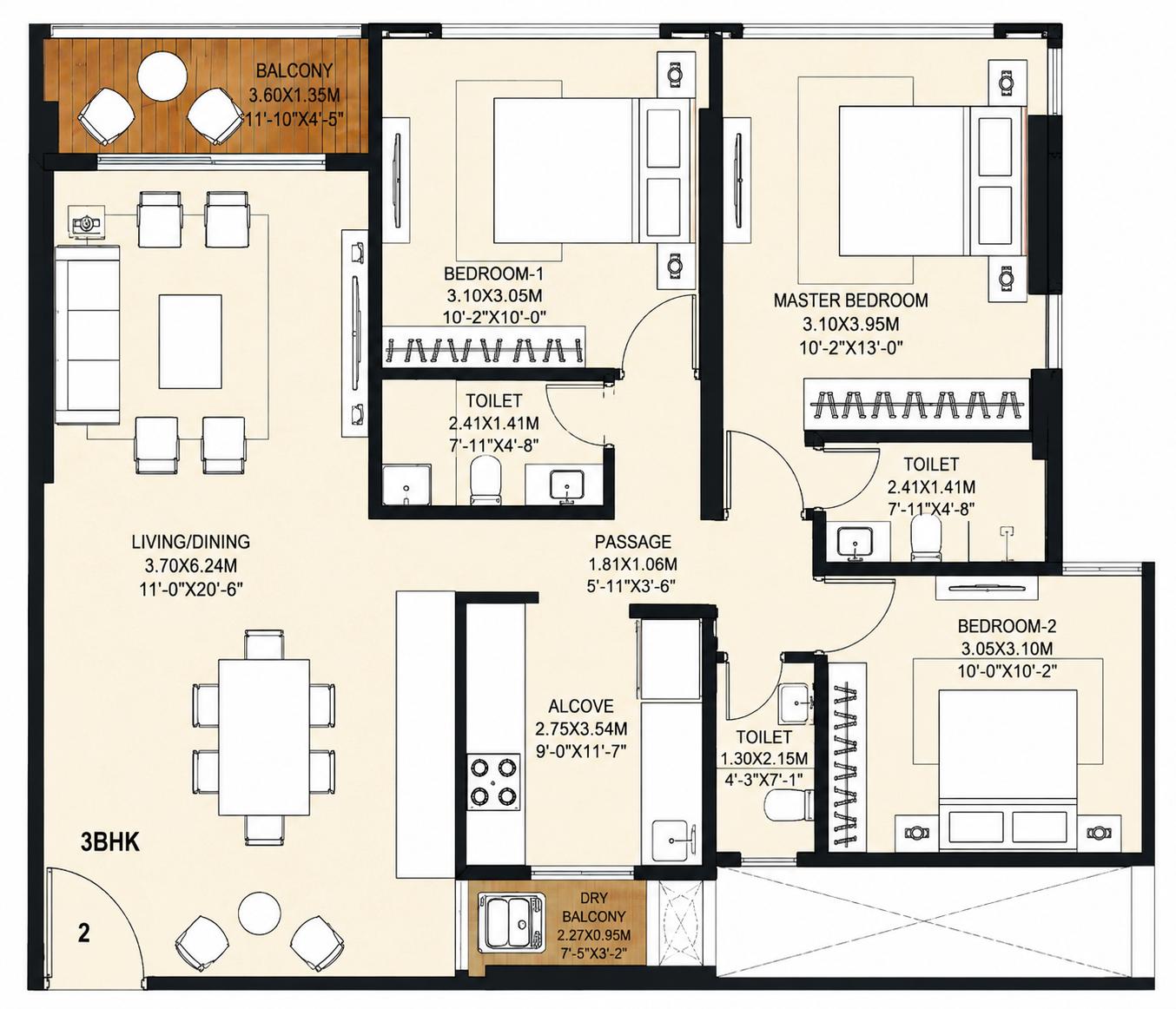 3BHK Luxury floor plan