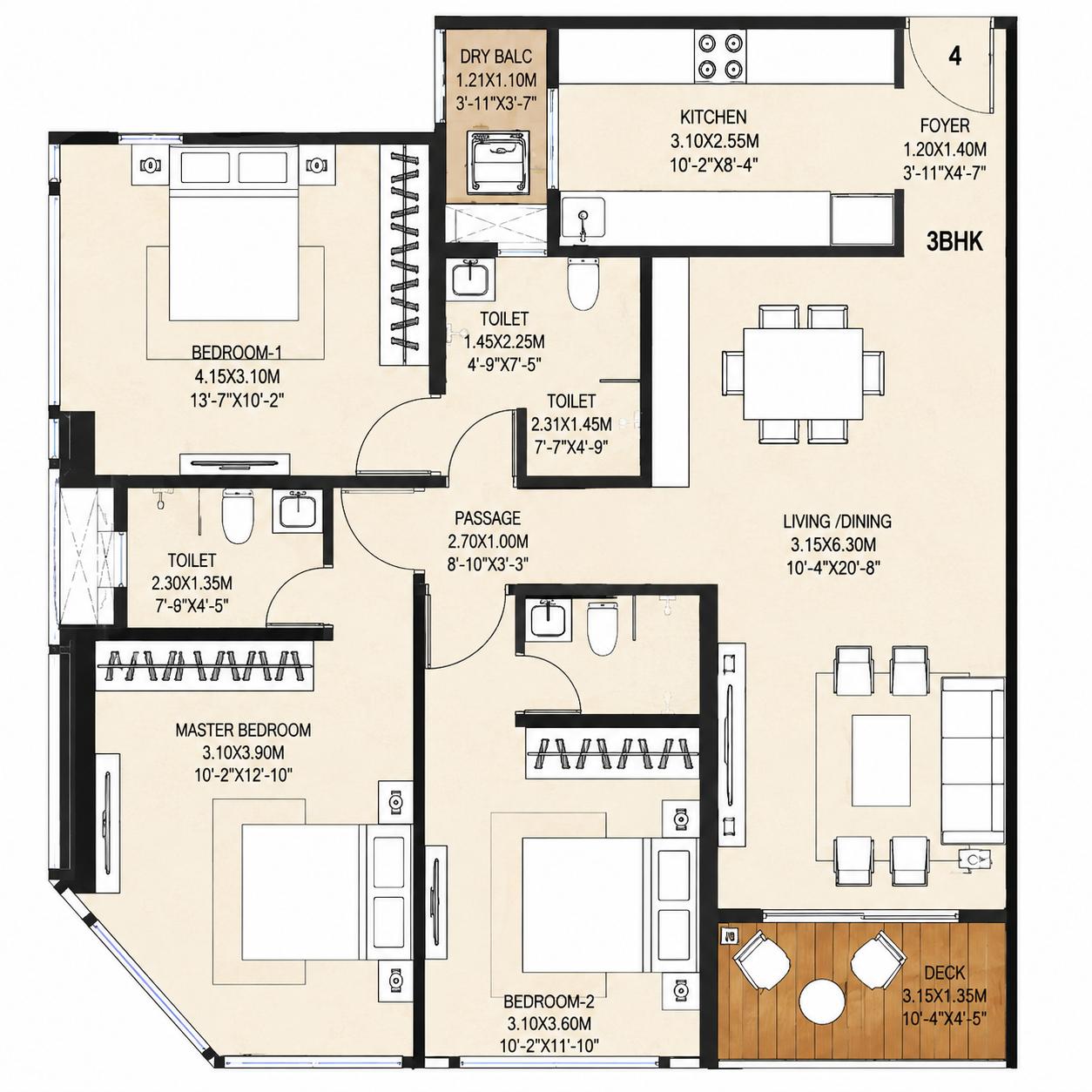 3BHK Signature floor plan