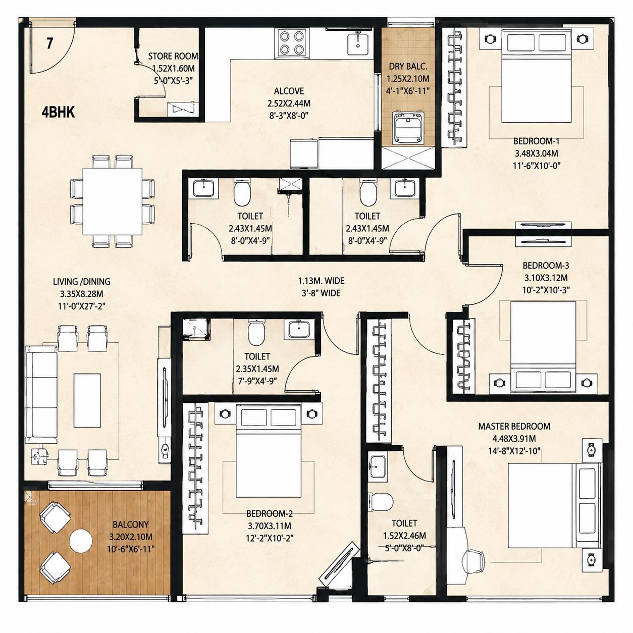 4BHK floor plan