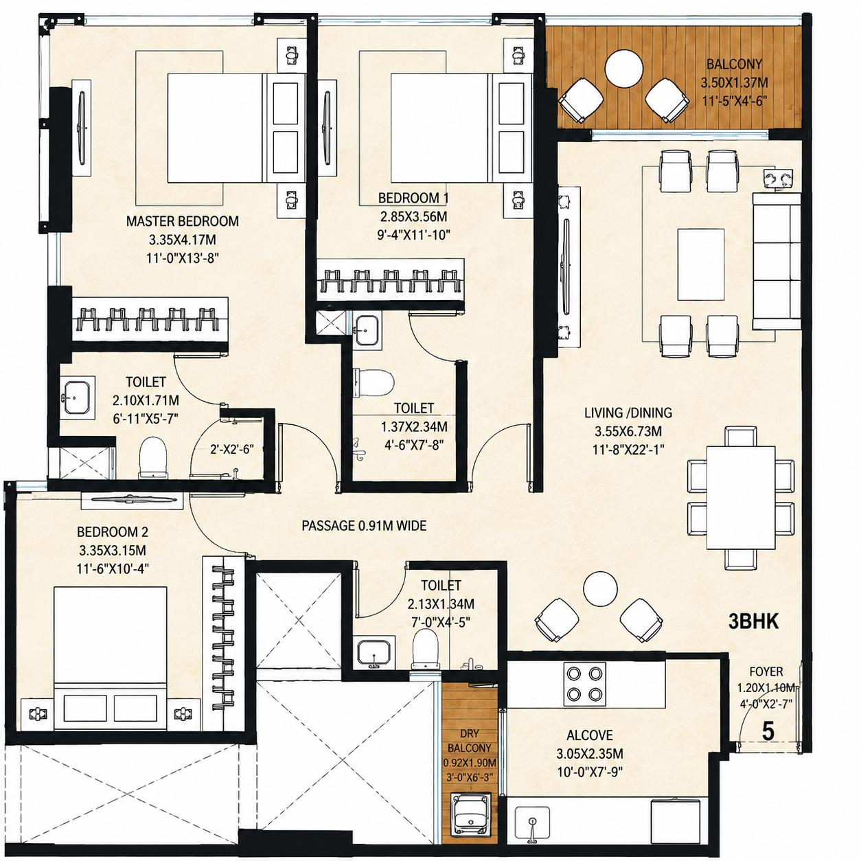 3BHK Premium floor plan