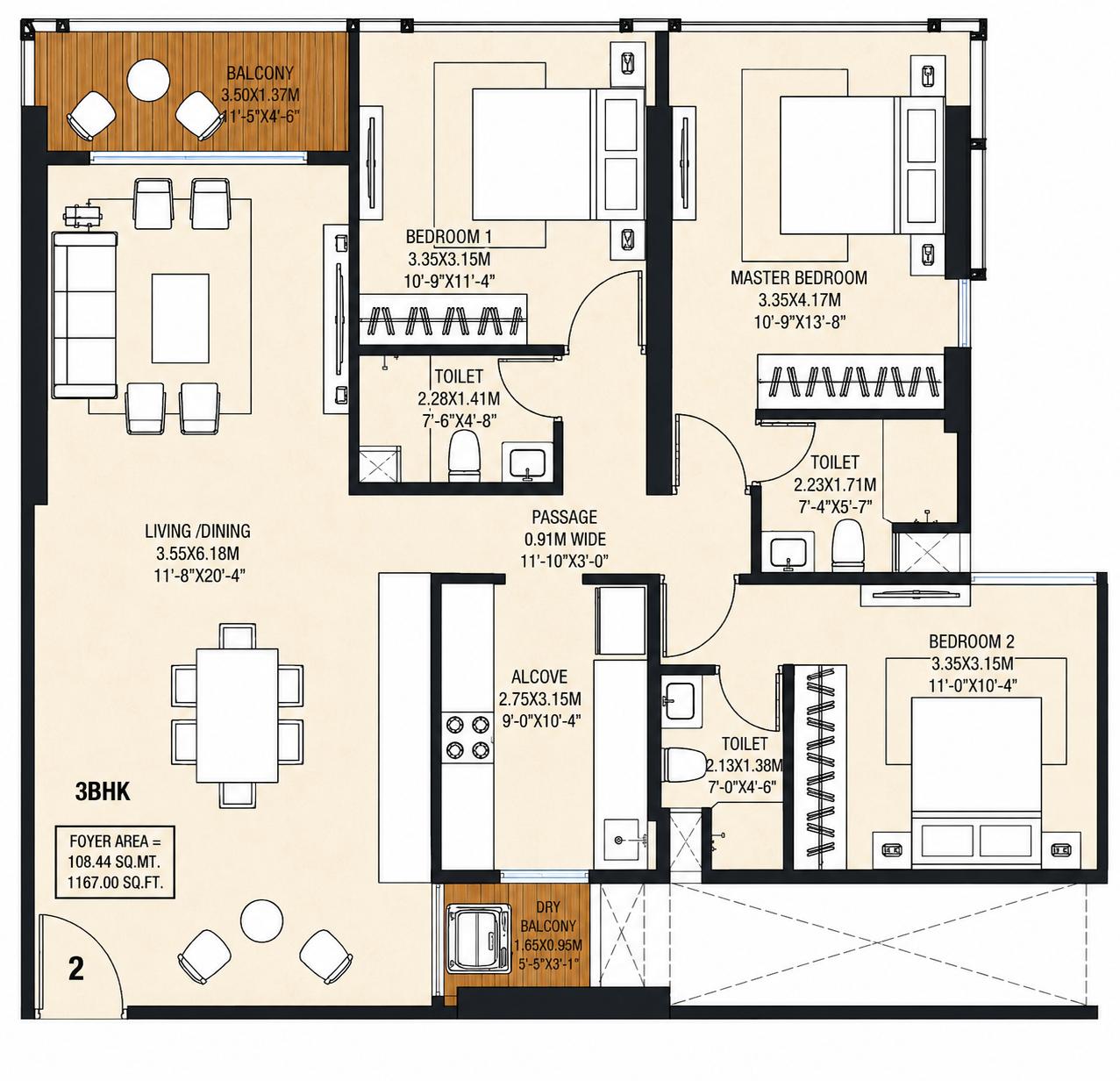 3BHK Elite floor plan