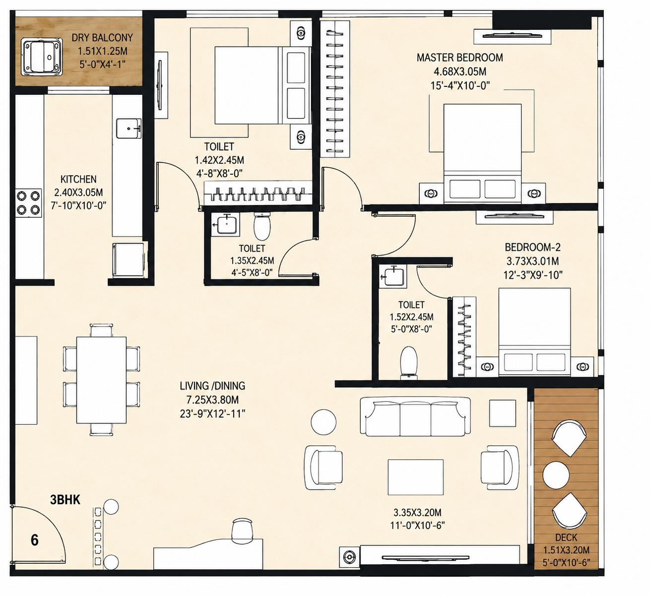 3BHK Sigature Type 1 floor plan