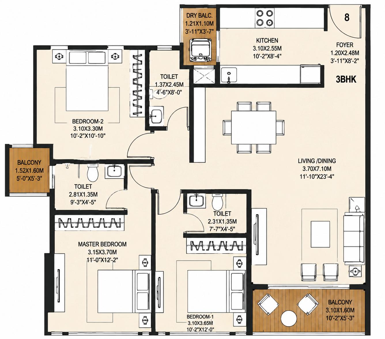 3BHK Ultra Luxury floor plan