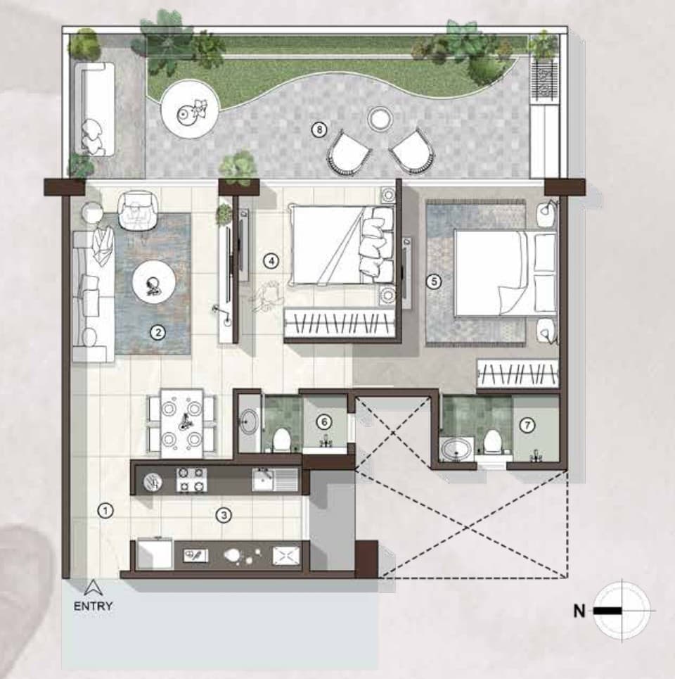2 BHK Type1 floor plan