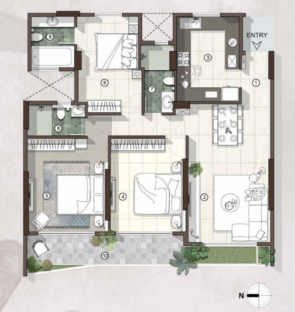 3 BHK Type2 floor plan