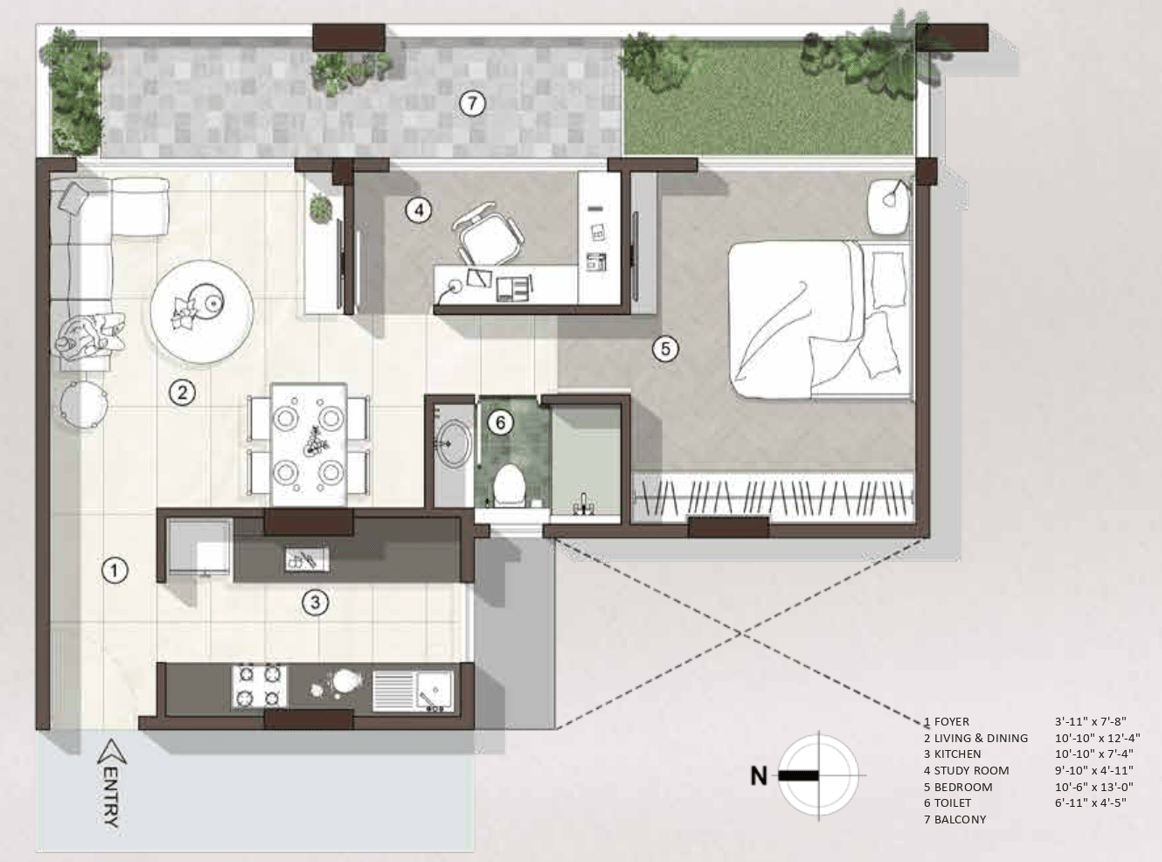 1.5 BHK floor plan