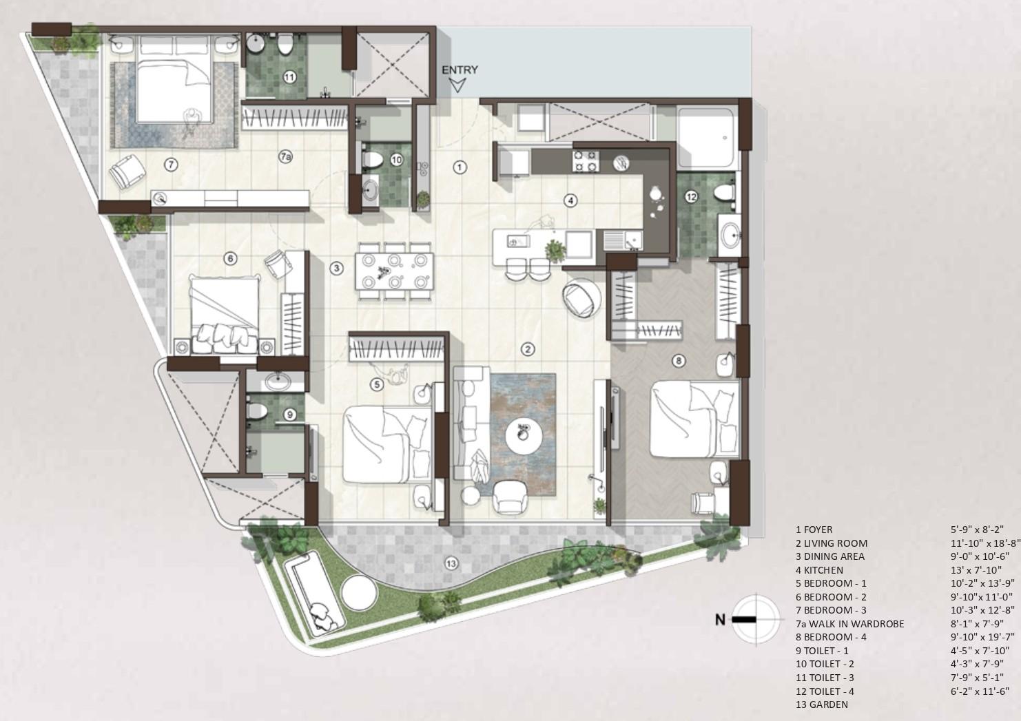 4 BHK floor plan