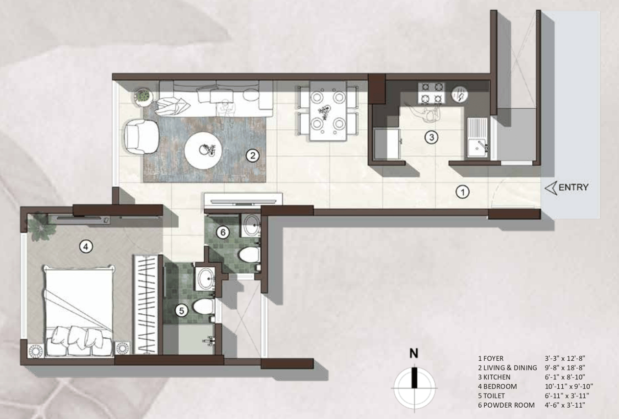 1 BHK floor plan